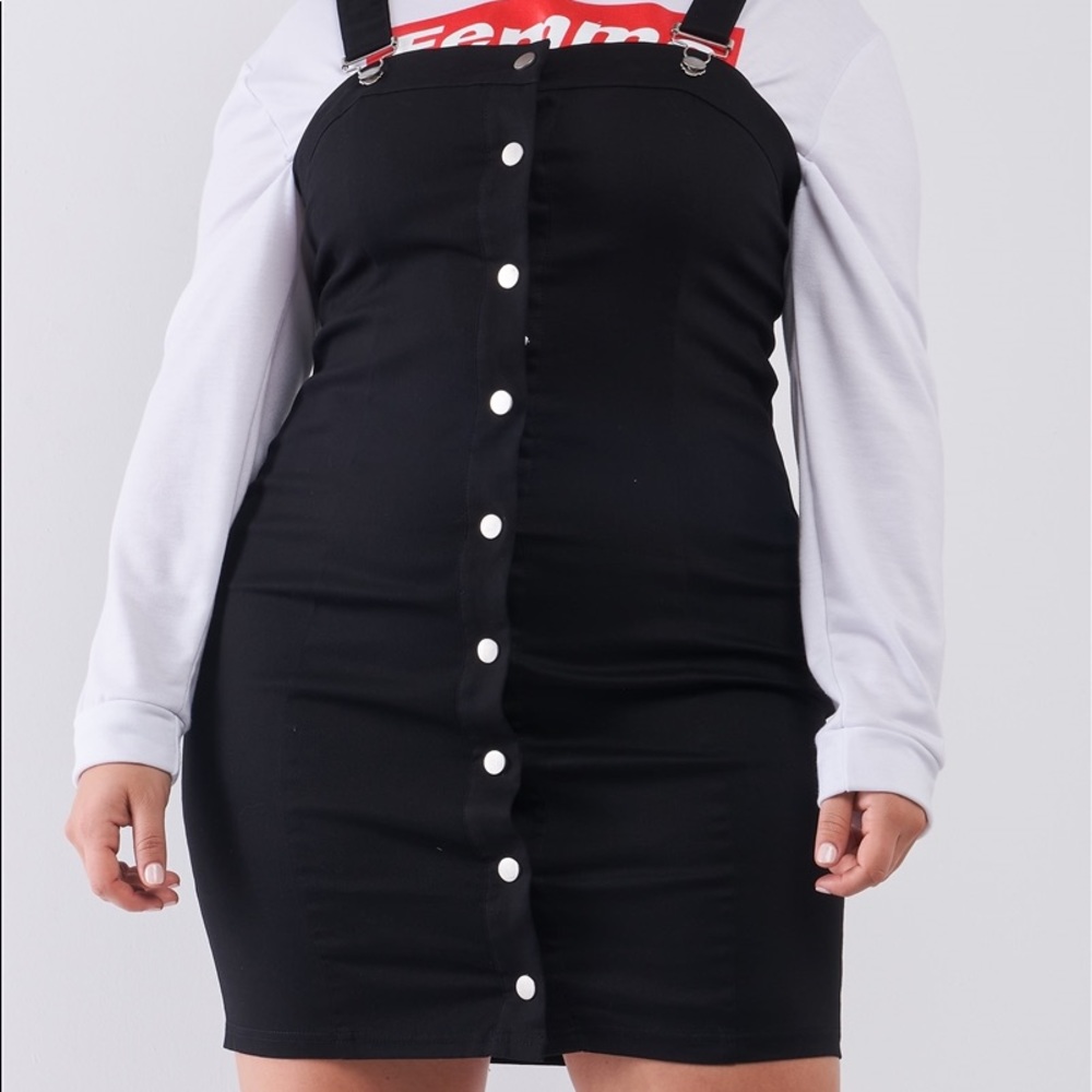 Jr Plus Black Denim Snap Button Down Mini Dress
